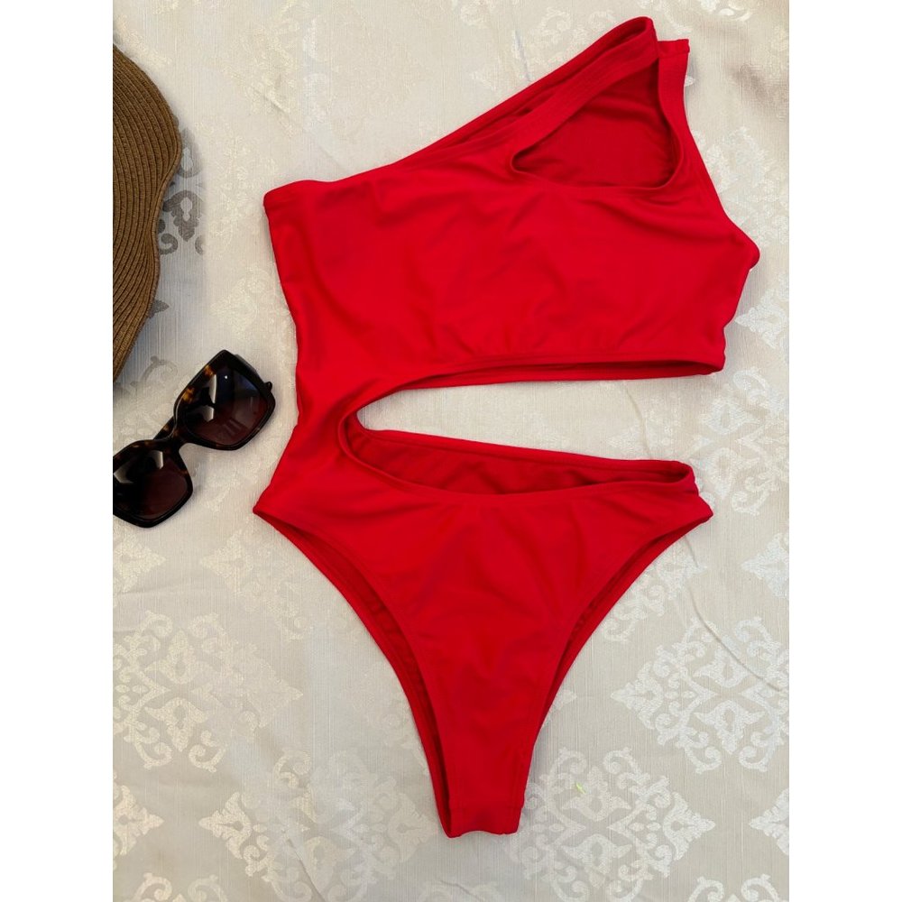 BEAGIMEG Women's Sexy One Shoulder, Cut Out One Piece Swimsuit